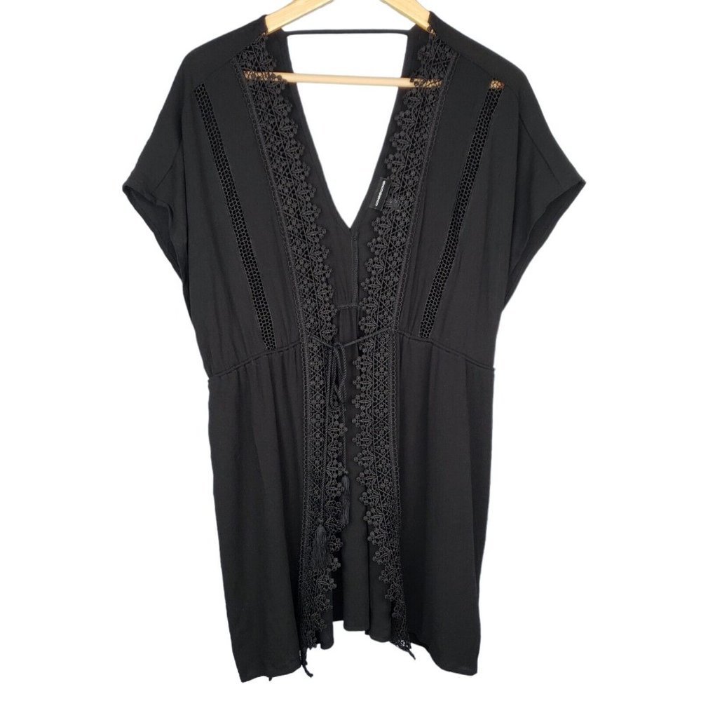 Cover 2 Cover Black Lace Beach Swim Coverup Tie Front Classic Cute Medium